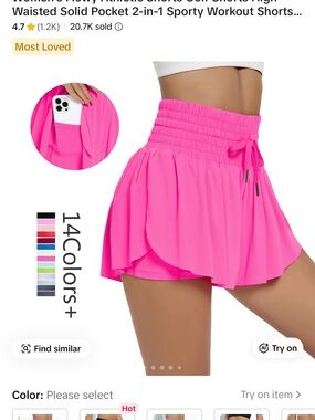 Smocked Waist Athletic Shorts with Inner Liner - Bright Pink